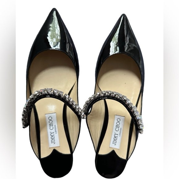 NIB Jimmy Choo ✨bing✨patent leather mule slide flats black crystals strap sz 41 - Picture 3 of 13